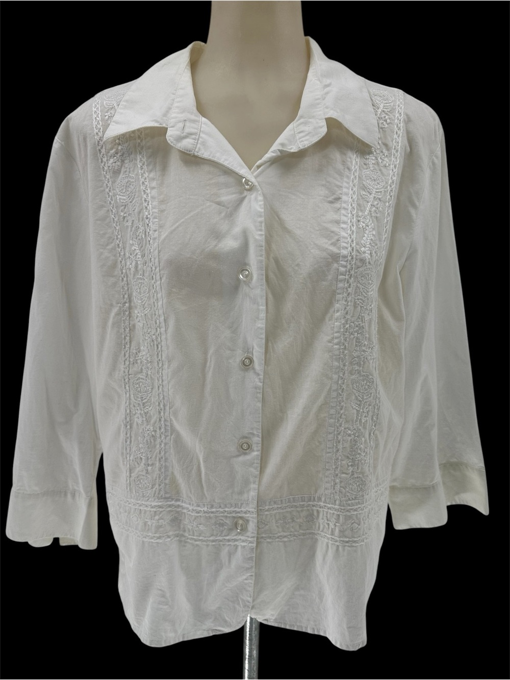 Christopher & Banks White Embroidered Button-Down Blouse Cotton Sz XL